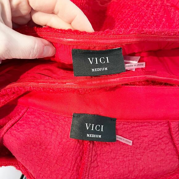 VICI Tweed Tube Top and Matching Wide Leg Pants Set Red Medium - Picture 3 of 4